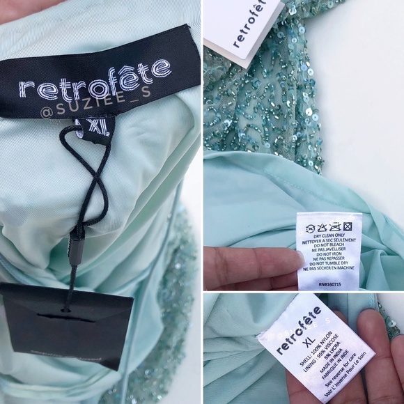 Retrofete Mich Sequin Beaded Embellished Green Cowl Neck Mini Dress XL NWT - Picture 13 of 16